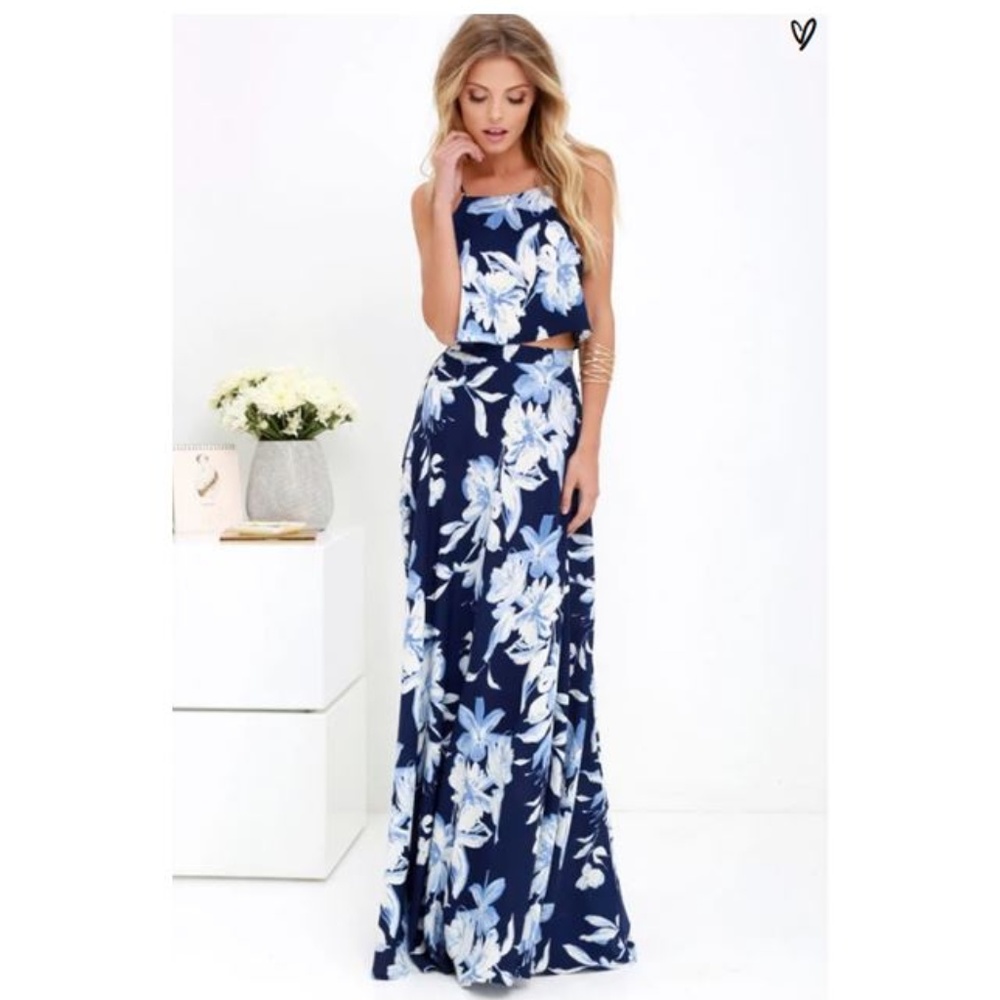 NAVY BLUE FLORAL PRINT TWO-PIECE SET- SIZE S